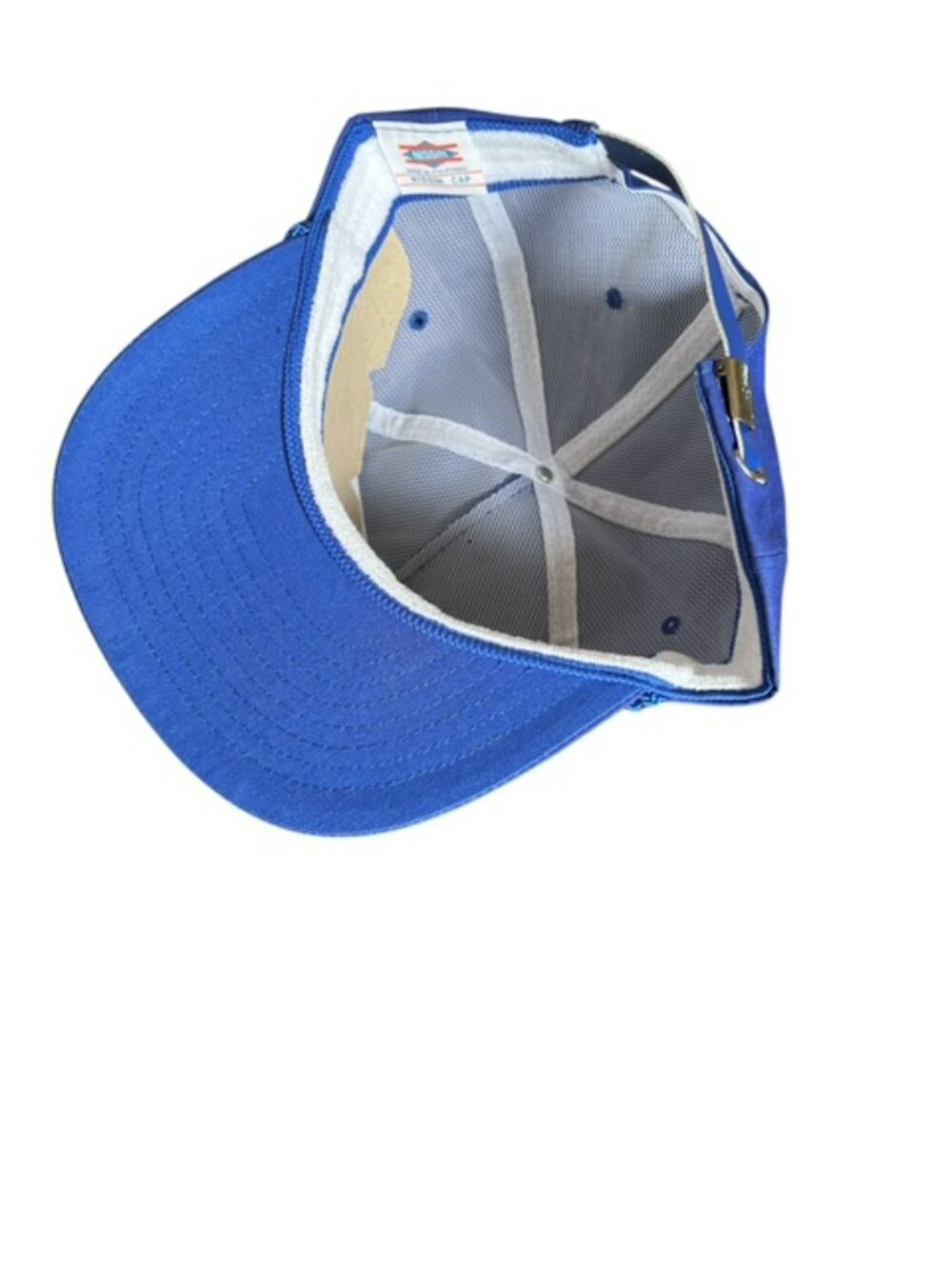 Vintage Blue Nissin Blank Rope Trucker Hat Cap Leather Strap Back New Old Stock - Picture 4 of 8